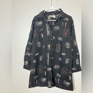 chicos design size 1 (US M) Button‎ Front 100% Linen Top Lagenlook Black Art